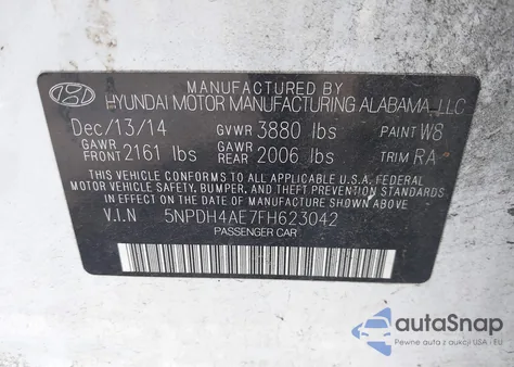2015 Hyundai Elantra Se from USA, damaged, VIN 5NPDH4AE7FH623042